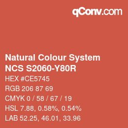 颜色代码: Natural Colour System<br>NCS S2060-Y80R - Lachsorange | qconv.com