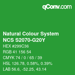 颜色代码: Natural Colour System<br>NCS S2070-G20Y - Grün | qconv.com
