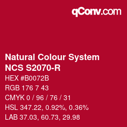 颜色代码: Natural Colour System<br>NCS S2070-R - Rot | qconv.com