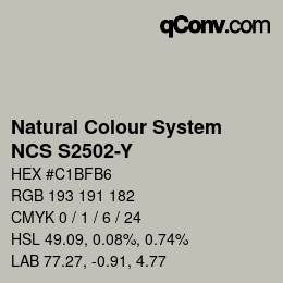 カラーコード: Natural Colour System<br>NCS S2502-Y - Grau | qconv.com