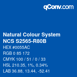 颜色代码: Natural Colour System<br>NCS S2565-R80B - Blau | qconv.com