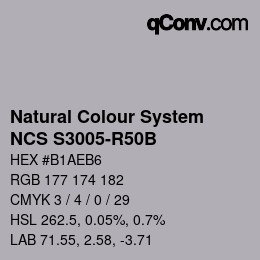 カラーコード: Natural Colour System<br>NCS S3005-R50B - Grau | qconv.com