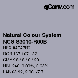 颜色代码: Natural Colour System<br>NCS S3010-R60B - Graublau | qconv.com