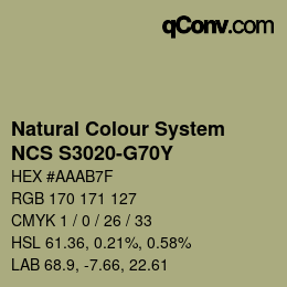 カラーコード: Natural Colour System<br>NCS S3020-G70Y - Oliv | qconv.com