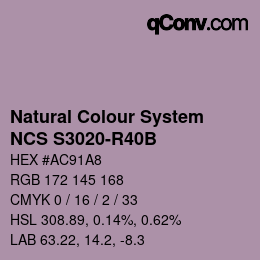 カラーコード: Natural Colour System<br>NCS S3020-R40B - Rosablau | qconv.com