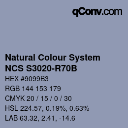 Color code: Natural Colour System<br>NCS S3020-R70B - Violettblau | qconv.com