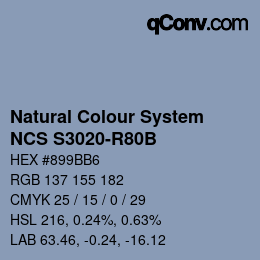 颜色代码: Natural Colour System<br>NCS S3020-R80B - Blau | qconv.com