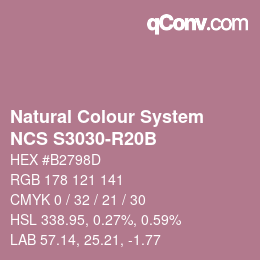 カラーコード: Natural Colour System<br>NCS S3030-R20B - Rosabraun | qconv.com