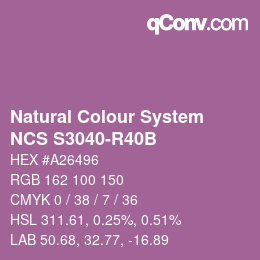 颜色代码: Natural Colour System<br>NCS S3040-R40B - Lila | qconv.com