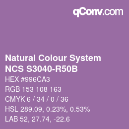 颜色代码: Natural Colour System<br>NCS S3040-R50B - Lila | qconv.com