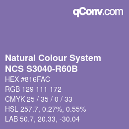 カラーコード: Natural Colour System<br>NCS S3040-R60B - Lila | qconv.com