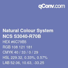 カラーコード: Natural Colour System<br>NCS S3040-R70B - Hellblau | qconv.com