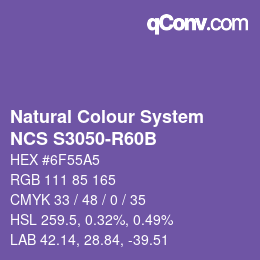 カラーコード: Natural Colour System<br>NCS S3050-R60B - Lila | qconv.com