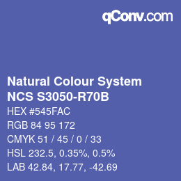 颜色代码: Natural Colour System<br>NCS S3050-R70B - Blau | qconv.com
