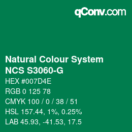 颜色代码: Natural Colour System<br>NCS S3060-G - Grün | qconv.com