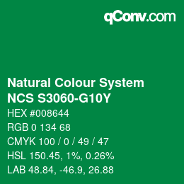 カラーコード: Natural Colour System<br>NCS S3060-G10Y - Dunkelgrün | qconv.com