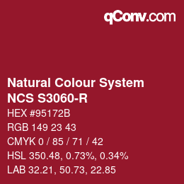 颜色代码: Natural Colour System<br>NCS S3060-R - Rot | qconv.com