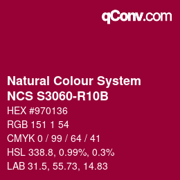 カラーコード: Natural Colour System<br>NCS S3060-R10B - Rot | qconv.com