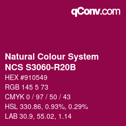 颜色代码: Natural Colour System<br>NCS S3060-R20B - Bordeaux | qconv.com