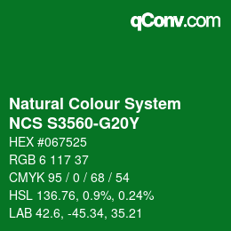 カラーコード: Natural Colour System<br>NCS S3560-G20Y - Grün | qconv.com