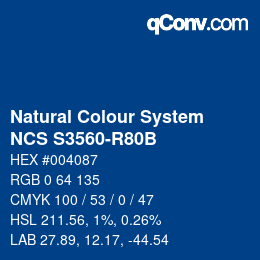 カラーコード: Natural Colour System<br>NCS S3560-R80B - Blau | qconv.com