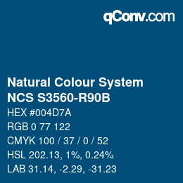 カラーコード: Natural Colour System<br>NCS S3560-R90B - Blau | qconv.com