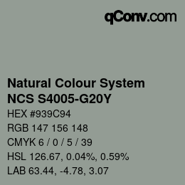 カラーコード: Natural Colour System<br>NCS S4005-G20Y - Graugrün | qconv.com