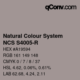 颜色代码: Natural Colour System<br>NCS S4005-R - 自 2022 | qconv.com