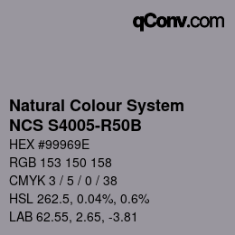 カラーコード: Natural Colour System<br>NCS S4005-R50B - Grau | qconv.com