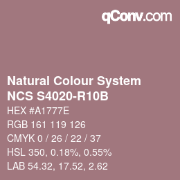 颜色代码: Natural Colour System<br>NCS S4020-R10B - Rotbraun | qconv.com