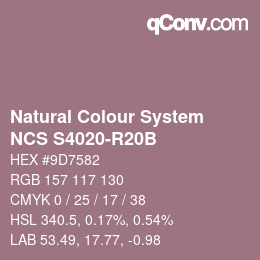 颜色代码: Natural Colour System<br>NCS S4020-R20B - Rotblau | qconv.com