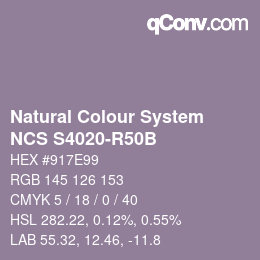 カラーコード: Natural Colour System<br>NCS S4020-R50B - Rotblau | qconv.com