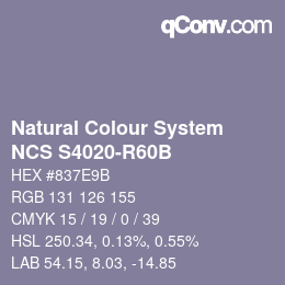 Color code: Natural Colour System<br>NCS S4020-R60B - Rotblau | qconv.com