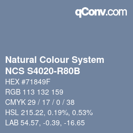 Color code: Natural Colour System<br>NCS S4020-R80B - Graublau | qconv.com