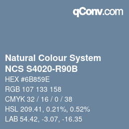 カラーコード: Natural Colour System<br>NCS S4020-R90B - Taubenblau | qconv.com