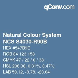 颜色代码: Natural Colour System<br>NCS S4030-R90B - Blau | qconv.com