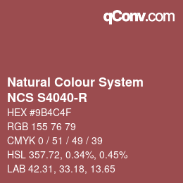 颜色代码: Natural Colour System<br>NCS S4040-R - Rot | qconv.com
