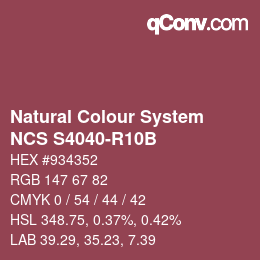 颜色代码: Natural Colour System<br>NCS S4040-R10B - Dunkelrot | qconv.com