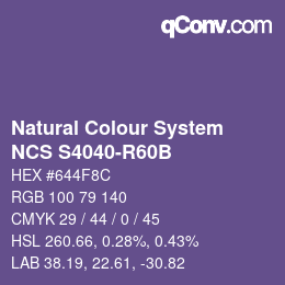 颜色代码: Natural Colour System<br>NCS S4040-R60B - Dunkelviolett | qconv.com