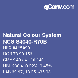 カラーコード: Natural Colour System<br>NCS S4040-R70B - Blau | qconv.com