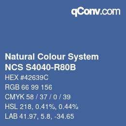 颜色代码: Natural Colour System<br>NCS S4040-R80B - Blau | qconv.com