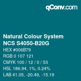 颜色代码: Natural Colour System<br>NCS S4050-B20G - Blau | qconv.com