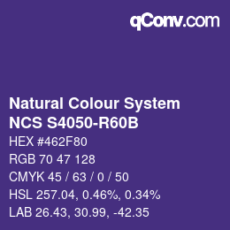 Color code: Natural Colour System<br>NCS S4050-R60B - Violett | qconv.com