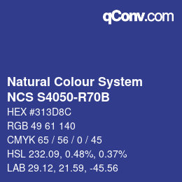 Color code: Natural Colour System<br>NCS S4050-R70B - Blau | qconv.com