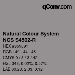 Farbcode: Natural Colour System<br>NCS S4502-R - Grau | qconv.com