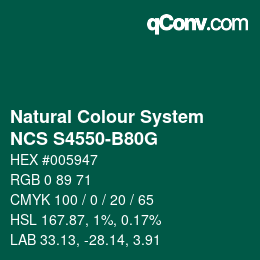 カラーコード: Natural Colour System<br>NCS S4550-B80G - Grün | qconv.com