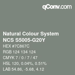 カラーコード: Natural Colour System<br>NCS S5005-G20Y - Graugrün | qconv.com