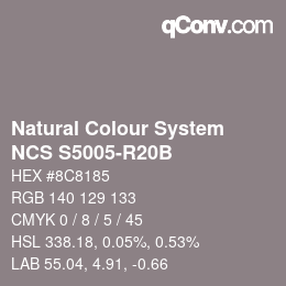 Color code: Natural Colour System<br>NCS S5005-R20B - Violettgrau | qconv.com