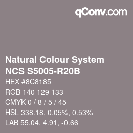 カラーコード: Natural Colour System<br>NCS S5005-R20B - Violettgrau | qconv.com