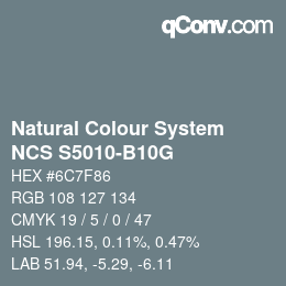 Color code: Natural Colour System<br>NCS S5010-B10G - Blaugrau | qconv.com